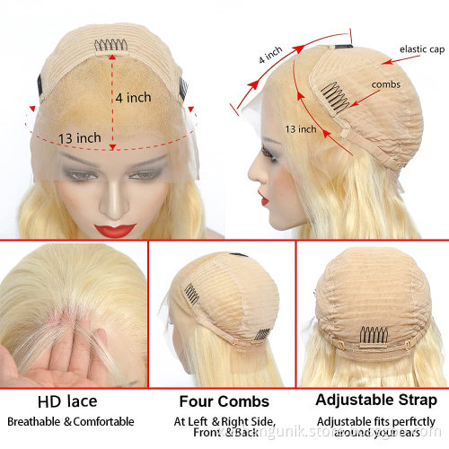 Uniky 13x4 180 density 40 30 inch virgin 613 peruvian deep wave wig human hair wig blonde full 613 deep wave lace frontal wig
